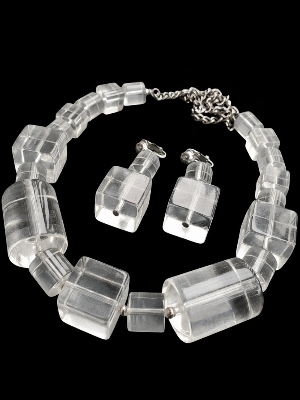 Vintage 1960's Geometric Brutalist Necklace & Earrings